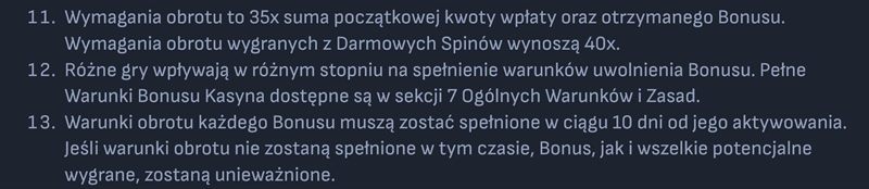Warunki obrotu dla bonusu powitalnego należy wypełnić w ciągu czasu podanego w regulaminie